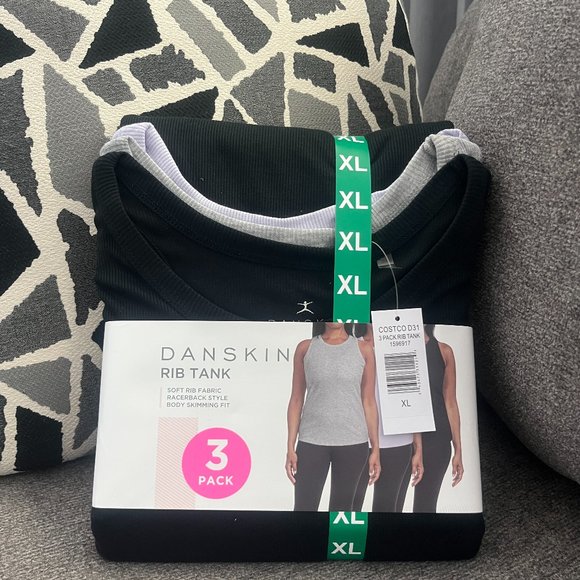 NWT Danskin Womens Tank Top Black Grey Purple 3-Pack Ribbed Racerback Slimming - Picture 1 of 10